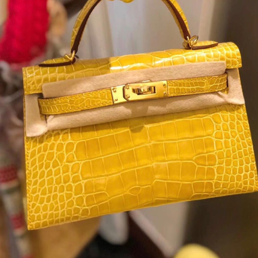 Hermès Kelly 20 Jaune Ambre Alligator Mississippi Lisse Gold