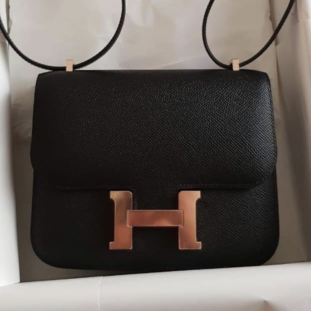 Hermès Constance 18 Noir (Black) Epsom Rose Gold Hardware RGHW