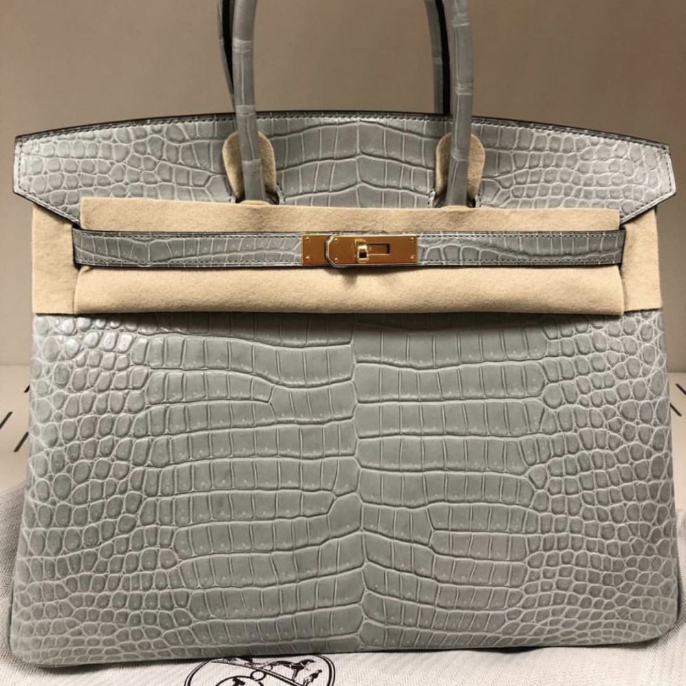 Herm s Birkin 35 Gris Perle Crocodile Porosus Matte Gold Hardware GHW