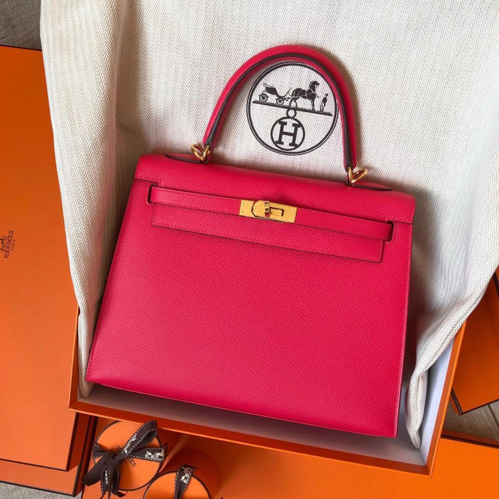 Portefeuille Long HERMÈS Kelly Verso - Rose Et Rouge Cuir, Avec Boîte Et Ruban D'origine