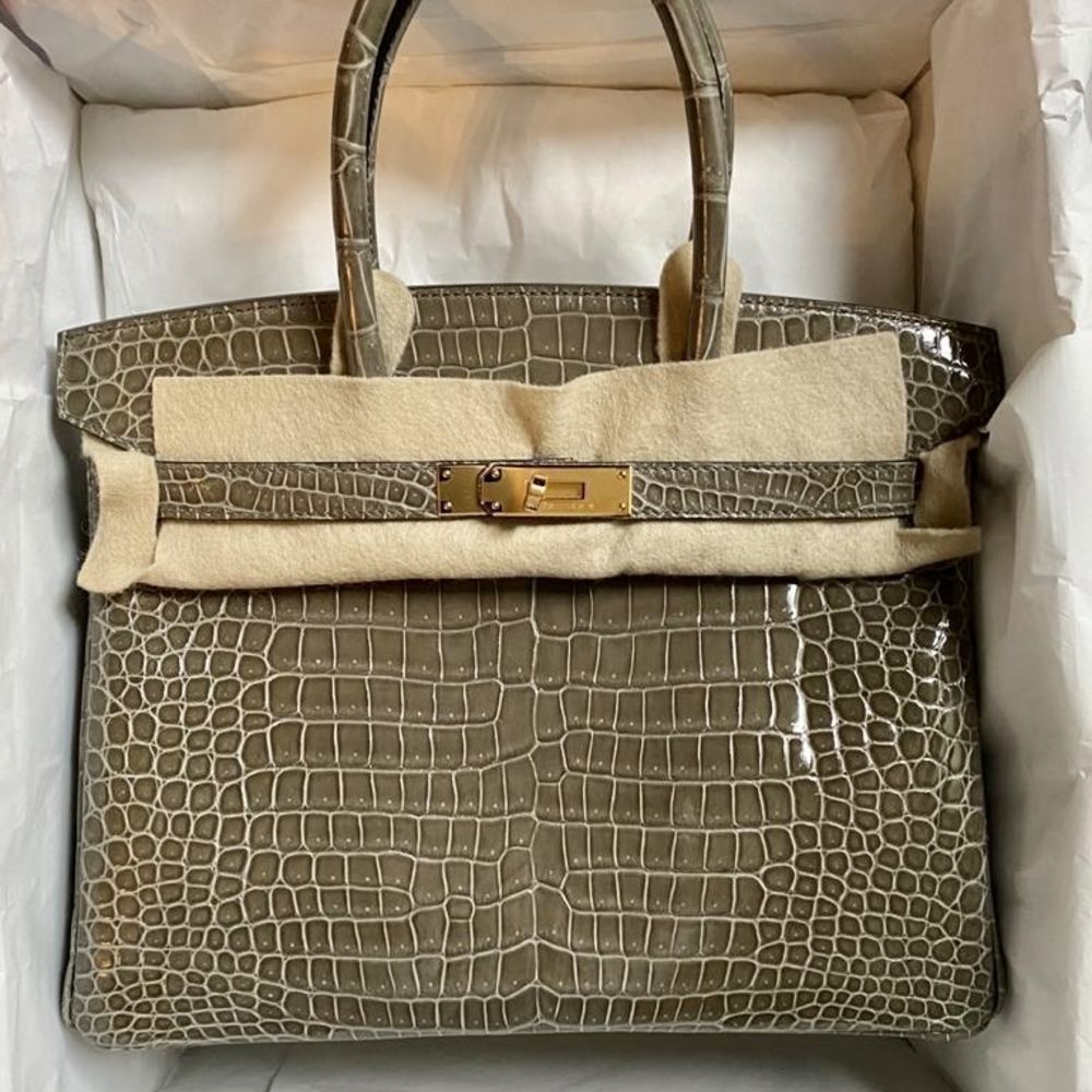Hermès Birkin 30 Gris Tourterelle Crocodile Porosus Lisse Gold