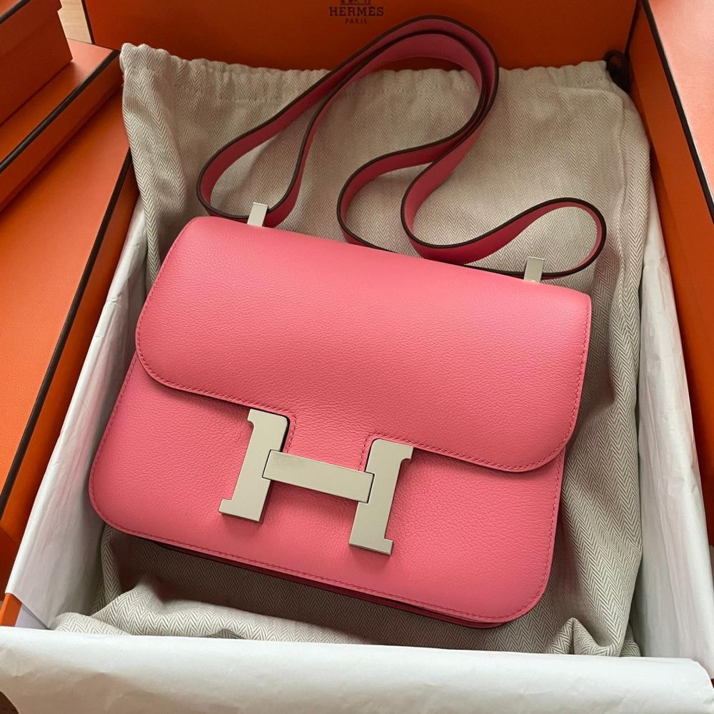 Hermès Constance 24 Rose Azalee/Cuivre Verso Evercolor Palladium