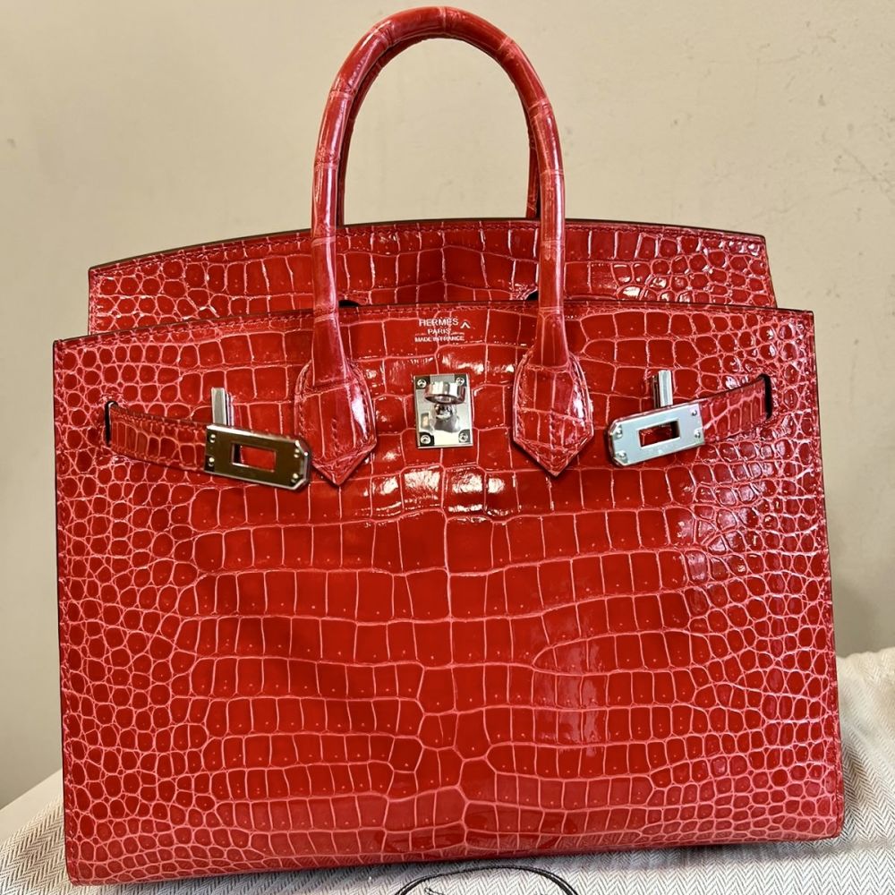 Hermès Birkin 25 Rouge de Coeur Sellier Crocodile Porosus Lisse