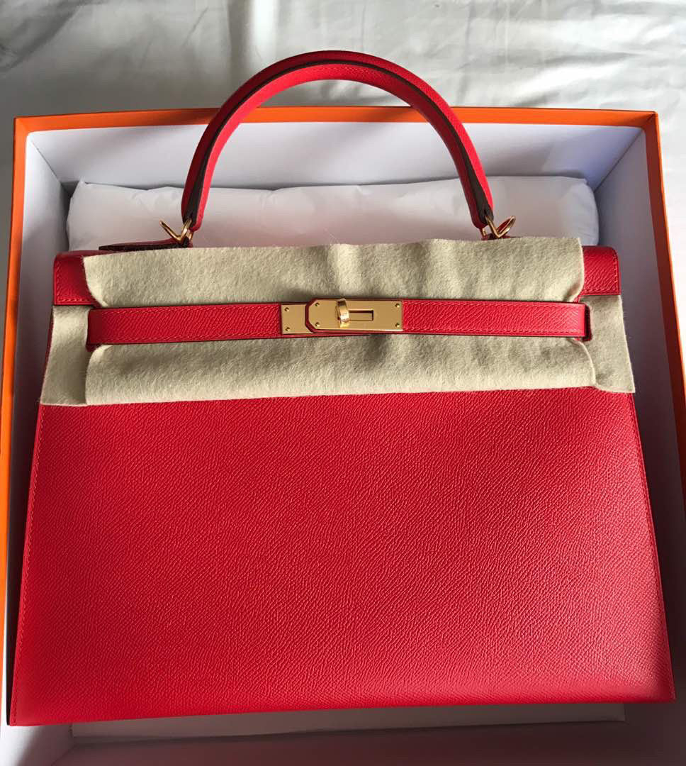 Hermès Kelly 32 Rouge Tomate Sellier Epsom Gold Hardware GHW A Stamp 2017 <!19048180> - The French Hunter
