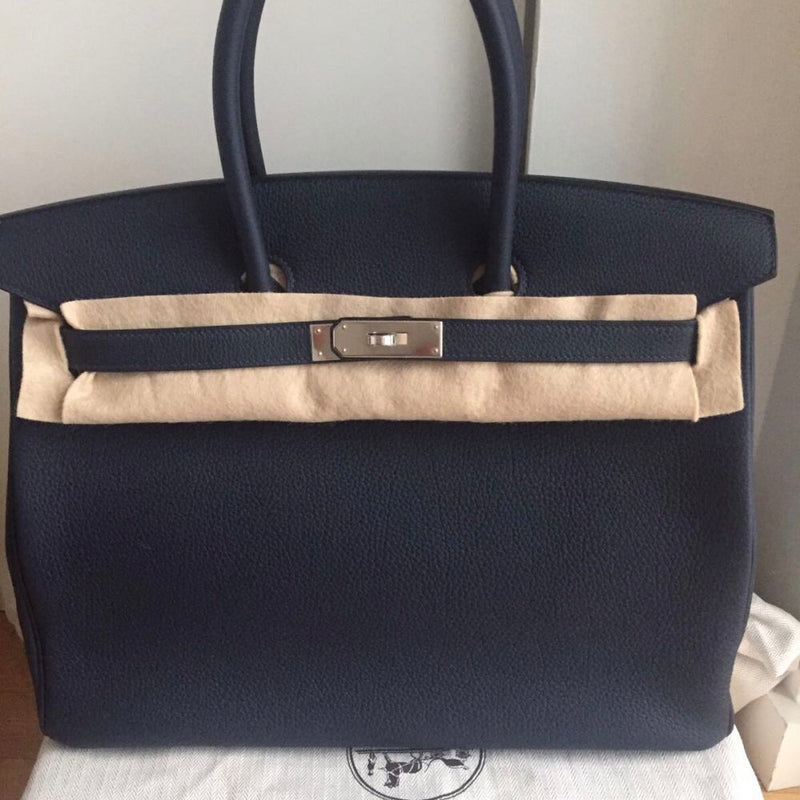 Hermès Birkin 35 Bleu Nuit/Orange Poppy Verso Togo Palladium Hardware PHW A Stamp 2017 <!27763596> <!SOLD> - The French Hunter