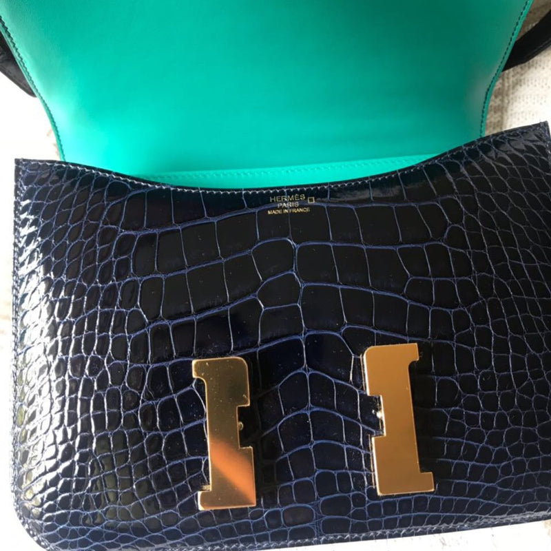Hermès Constance Limited Edition 24 Bleu Saphir/Bleu Paon Verso Alligator Mississippi Lisse Gold Hardware GHW C Stamp 2018 <!27769268> <!SOLD> <!SOLD> - The French Hunter