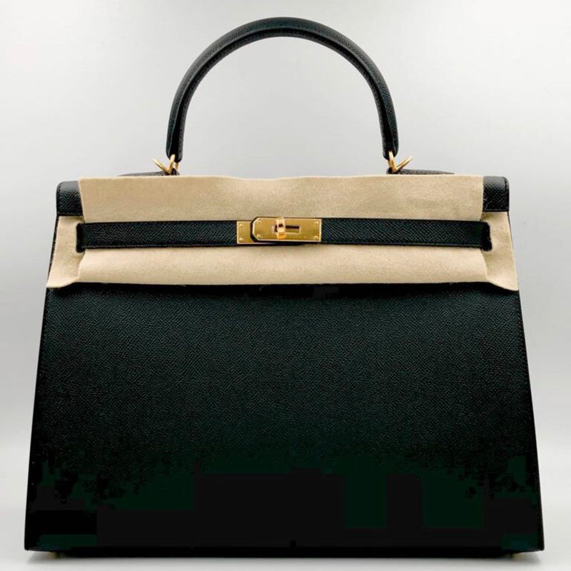 Hermès Kelly 35 Noir (Black) Sellier Epsom Gold Hardware GHW A Stamp 2017 <!27922635> - The French Hunter