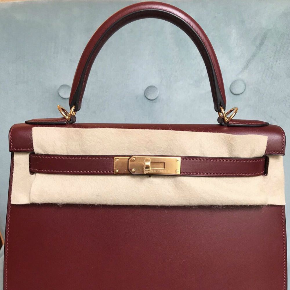Hermès Rouge H Sombrero Sellier Kelly 35 GHW with Striped Canvas Strap, myGemma, FR