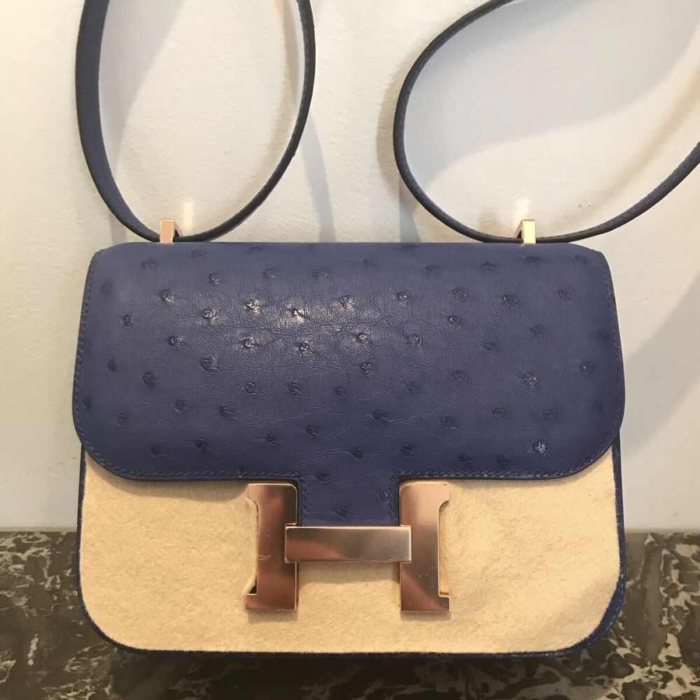 Hermès Constance 18 Bleu Iris Ostrich Rose Gold Hardware RGHW C Stamp 2018 <!27962918> <!SOLD> <!SOLD> - The French Hunter