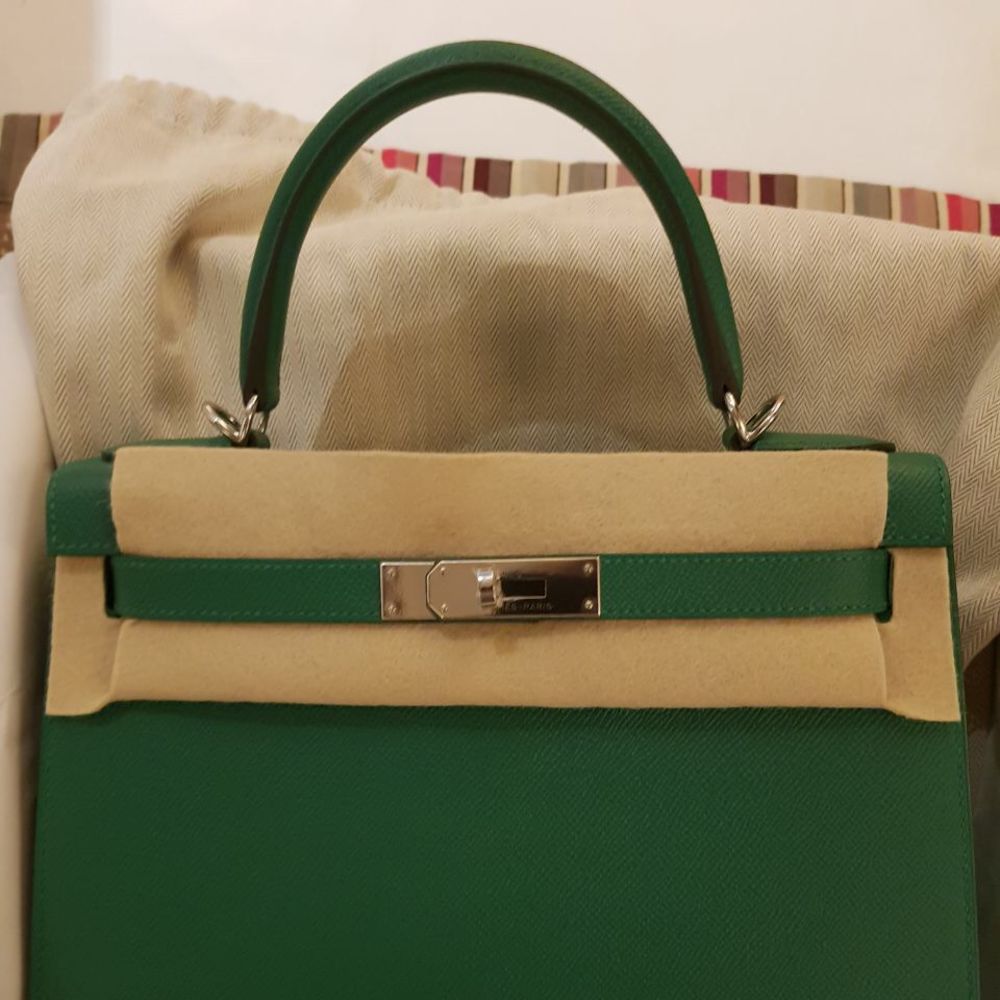 Hermès Kelly 28 Vert Vertigo Sellier Epsom Palladium Hardware PHW C Stamp 2018 <!28084927> <!SOLD> <!SOLD> - The French Hunter