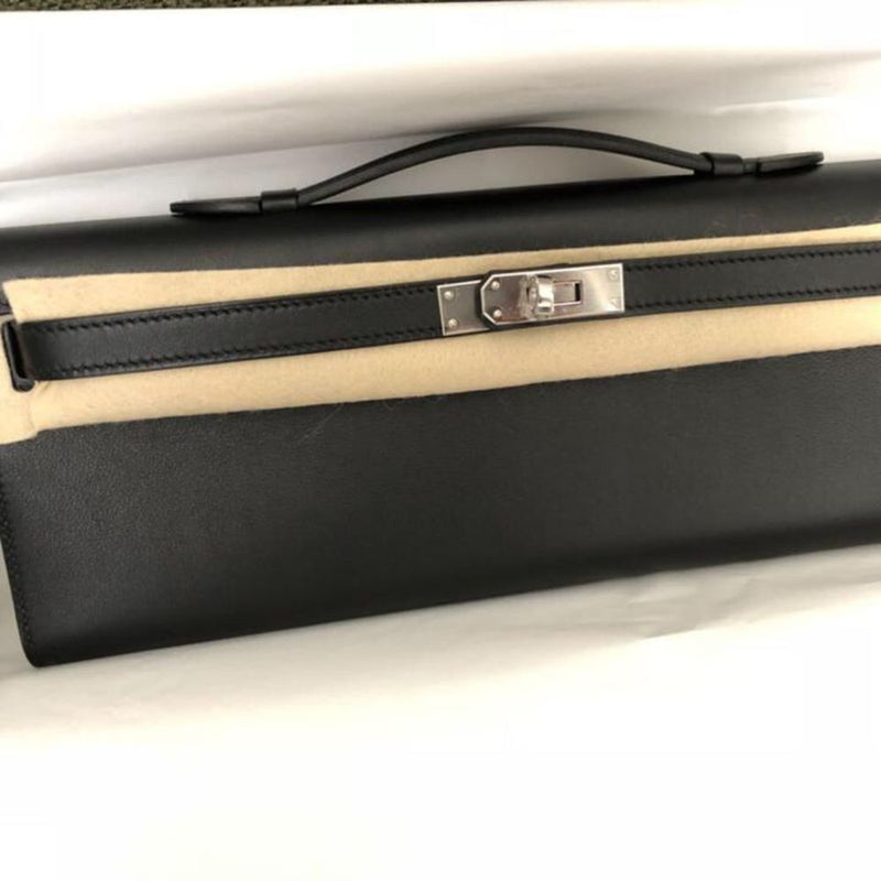 Hermès Kelly Cut Noir (Black) Swift Palladium Hardware PHW C Stamp 2018 <!28308214> - The French Hunter