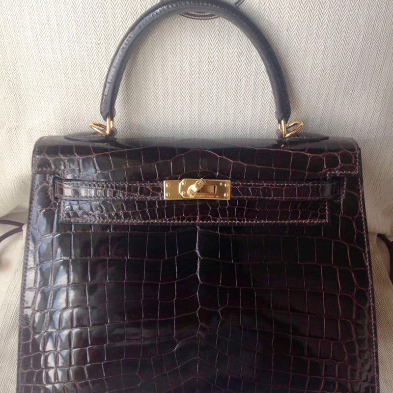 Hermès Kelly 25 Macassar Sellier Crocodile Niloticus Lisse Gold Hardware GHW A Stamp 2017 <!28348098> - The French Hunter