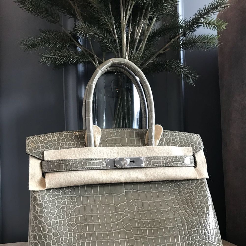 Hermès Birkin 30 Gris Tourterelle Crocodile Porosus Lisse Palladium Hardware PHW A Stamp 2017 <!28367959> - The French Hunter