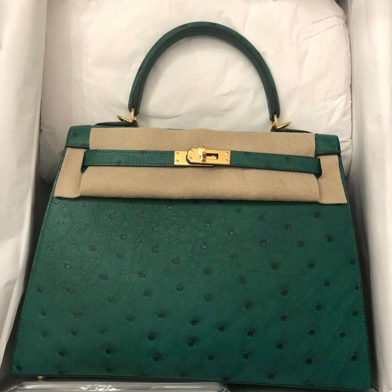 Hermès Kelly 25 Vert Vertigo Sellier Ostrich Gold Hardware GHW C Stamp 2018 <!28383436> <!SOLD> <!SOLD> - The French Hunter