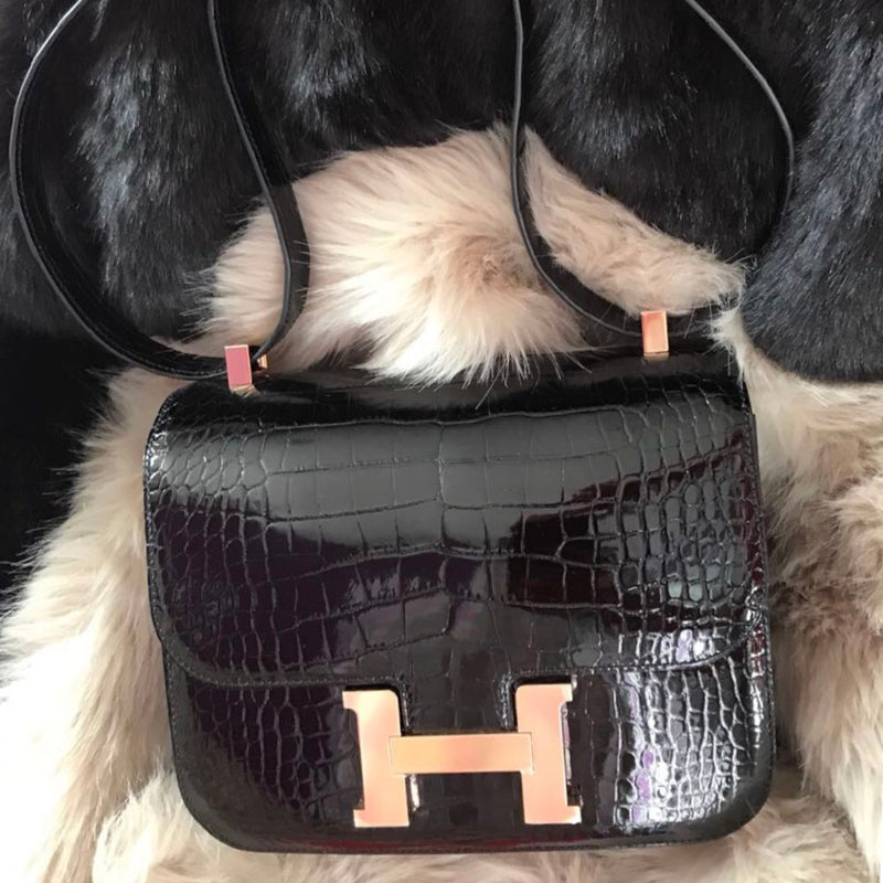Hermès Constance 24 Noir (Black) Alligator Mississippi Lisse Rose Gold Hardware RGHW A Stamp 2017 <!28414350> <!SOLD> <!SOLD> - The French Hunter