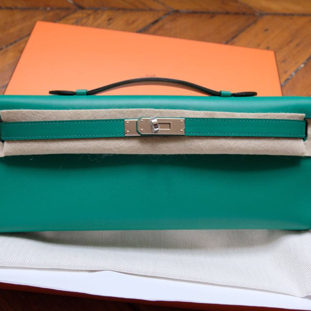 Ostrich Hermes Kelly 25 Vert Veronese Hermes AN 18K WHITE GOLD