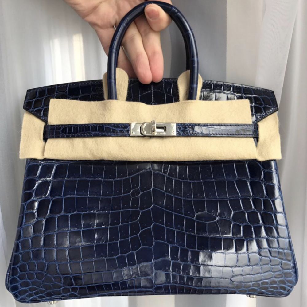 Hermès Birkin 25 Bleu Saphir Crocodile Niloticus Lisse Palladium Hardware PHW A Stamp 2017 <!29017546> - The French Hunter