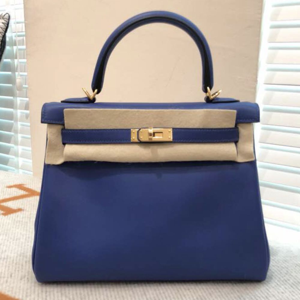 Hermès Kelly 25 Bleu Electrique Swift Gold Hardware GHW C Stamp 2018 <!29018012> - The French Hunter
