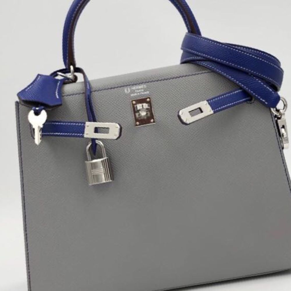 Hermès Kelly HSS 25 Gris Mouette/Bleu Electrique Sellier Epsom