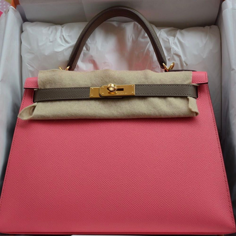 Hermès Kelly 28 Rose Azalee/Etain Sellier Epsom Gold Hardware GHW C Stamp 2018 <!29318164> - The French Hunter