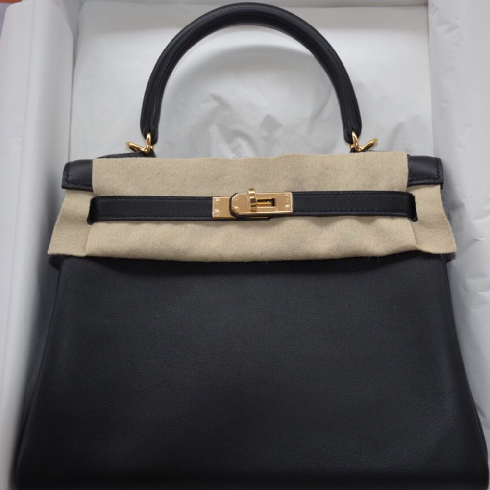 Hermes Kelly Padded bag 25 Sellier Black Swift leather Gold