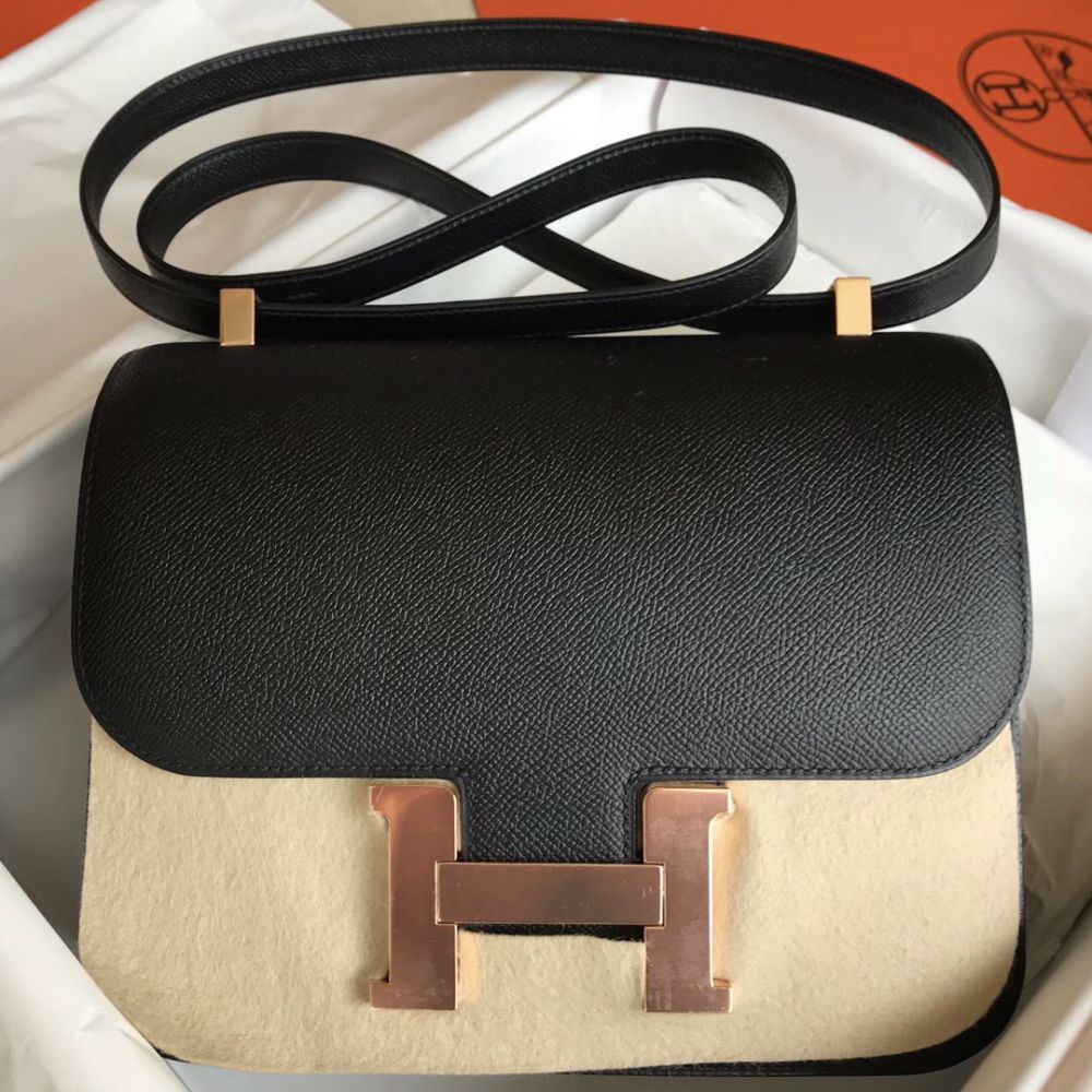 Hermès Constance 24 Noir (Black) Epsom Rose Gold Hardware RGHW C Stamp 2018 <!29447600> - The French Hunter