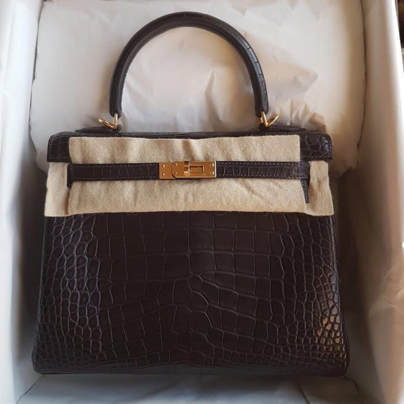 Hermès Kelly 25 Prunoir Alligator Mississippi Matte Gold Hardware GHW C Stamp 2018 <!29468075> <!SOLD> - The French Hunter