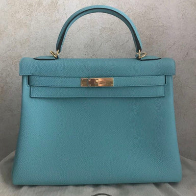 Hermès Kelly 32 Bleu Atoll Togo Gold Hardware GHW A Stamp 2017 <!29481390> - The French Hunter