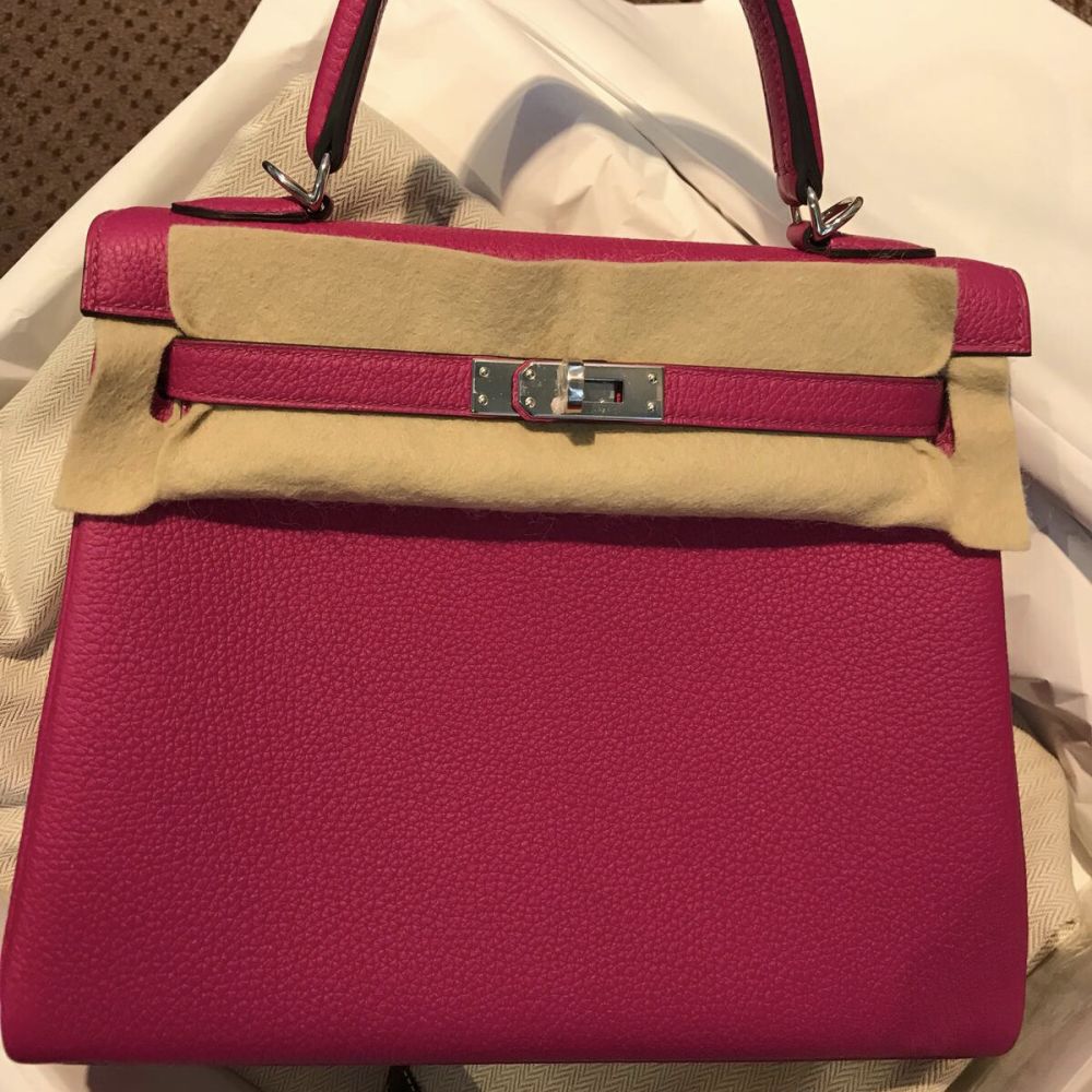 Hermès Kelly 25 Rose Pourpre Togo Palladium Hardware PHW C Stamp 2018 <!29489454> - The French Hunter