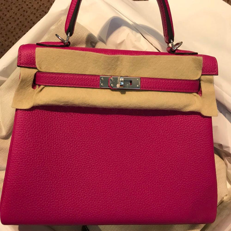 Hermès Kelly 25 Rose Pourpre Togo Palladium Hardware PHW C Stamp 2018 <!29489454> - The French Hunter