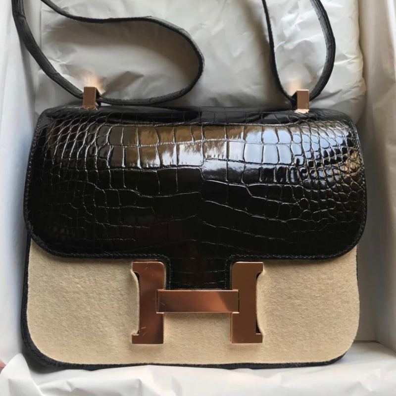 Hermès Constance 24 Noir (Black) Alligator Mississippi Lisse Rose Gold Hardware RGHW C Stamp 2018 <!29513971> <!SOLD> <!SOLD> - The French Hunter