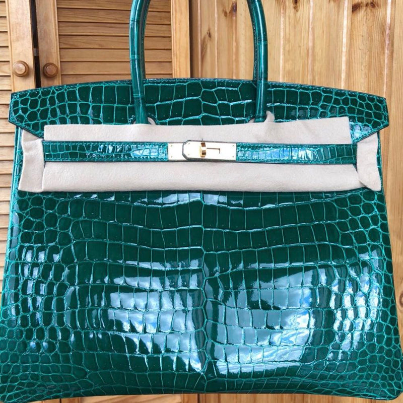Hermès Birkin 35 Vert Emeraude Crocodile Porosus Lisse Gold Hardware GHW C Stamp 2018 <!29691203> - The French Hunter