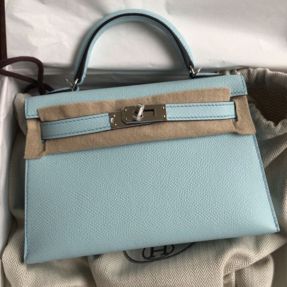 Hermès Kelly 20 Bleu Zephir Sellier Epsom Palladium Hardware PHW C Stamp 2018 <!29856866> <!SOLD> - The French Hunter