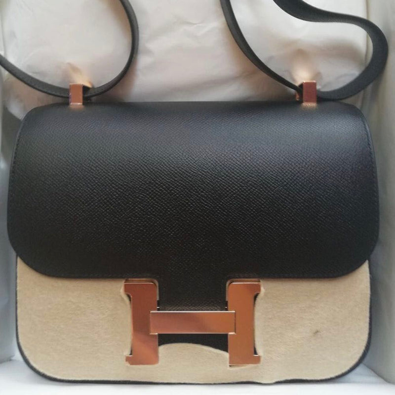 Hermès Constance 24 Noir (Black) Epsom Rose Gold Hardware RGHW C Stamp 2018 <!29949772> - The French Hunter