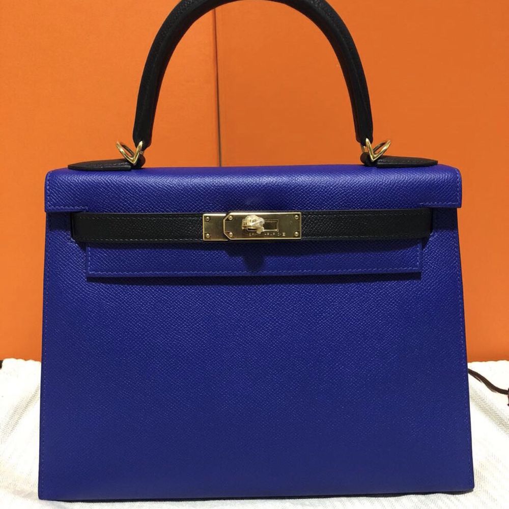 Hermès Kelly HSS 28 Bleu Electrique/Noir (Black) Sellier Epsom Gold Hardware GHW A Stamp 2017 <!30041745> - The French Hunter