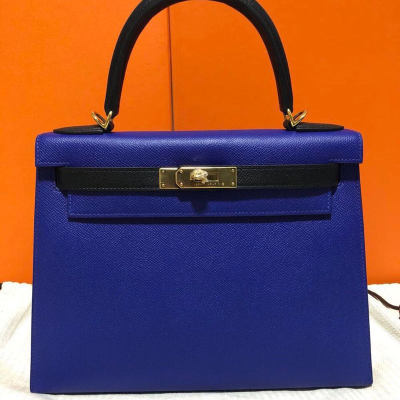 Hermès Kelly HSS 28 Bleu Electrique/Noir (Black) Sellier Epsom Gold Hardware GHW A Stamp 2017 <!30041745> - The French Hunter