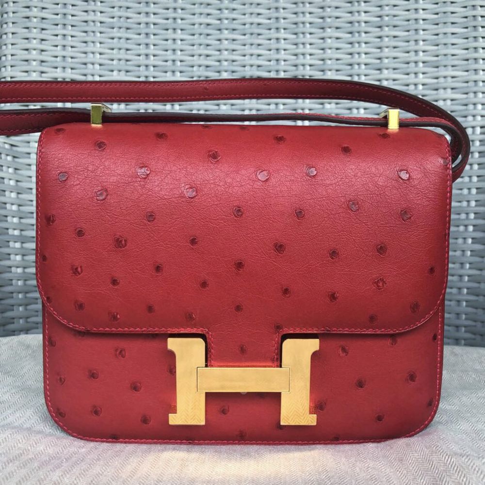 Hermès Constance 18 Rouge Vif Ostrich Gold Hardware GHW A Stamp 2017 <!30041781> - The French Hunter