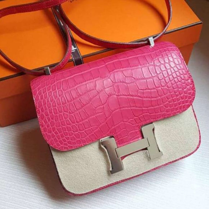 Hermès Constance 18 Rose Extreme Alligator Mississippi Matte Palladium Hardware PHW A Stamp 2017 <!30074214> - The French Hunter