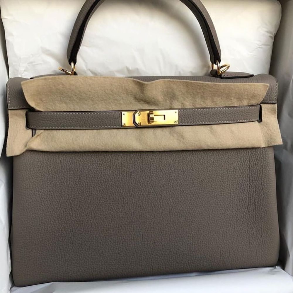 Hermès Kelly 32 Gris Asphalte Togo Gold Hardware GHW C Stamp 2018 <!30126673> - The French Hunter