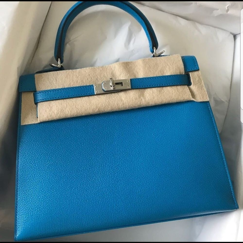 Hermès Kelly 28 Bleu Zanzibar Sellier Epsom Palladium Hardware PHW C Stamp 2018 <!30190738> - The French Hunter