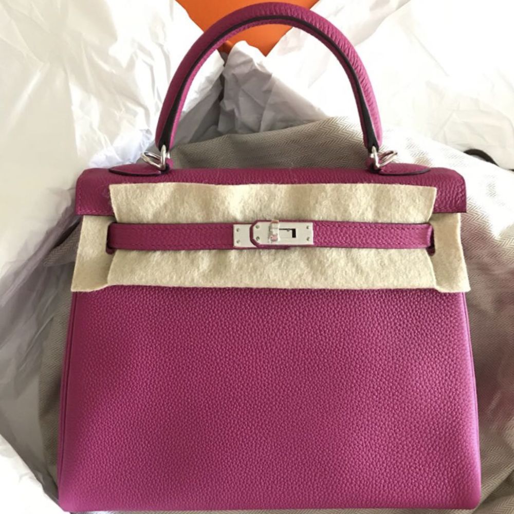 Hermès Kelly 25 Rose Pourpre Togo Palladium Hardware PHW C Stamp 2018 <!30191982> - The French Hunter
