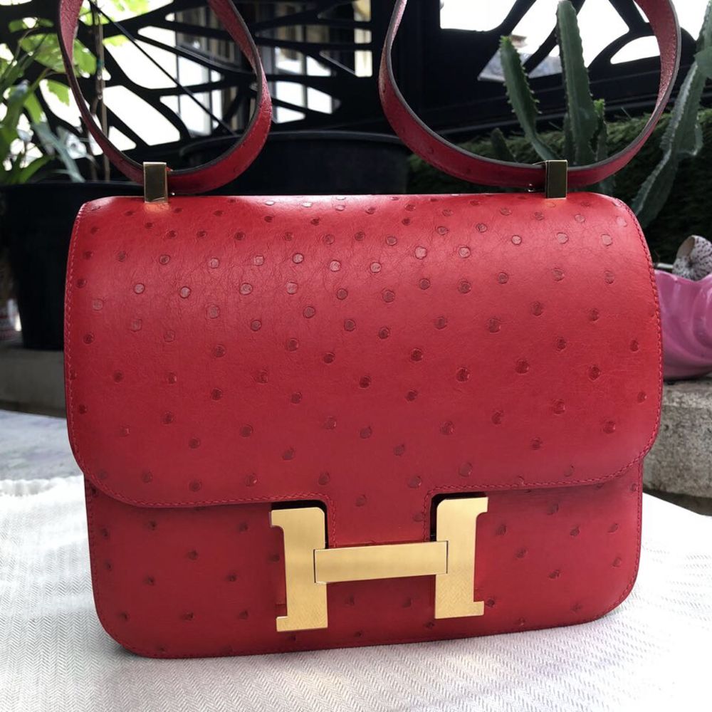 Hermès Constance 24 Rouge Vif Ostrich Gold Hardware GHW C Stamp 2018 <!30227468> - The French Hunter