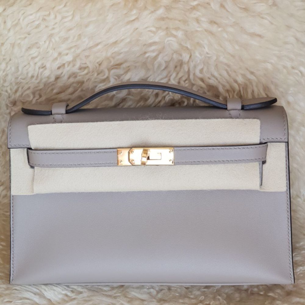 Hermès Kelly Pochette Gris Asphalte Swift Gold Hardware GHW C Stamp 2018 <!30253973> - The French Hunter