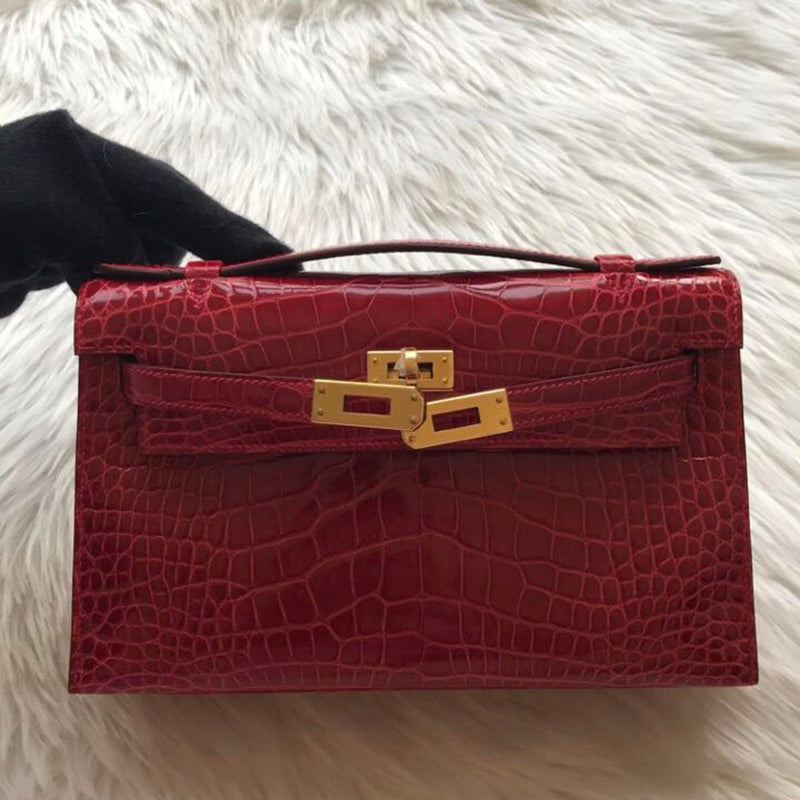 Hermès Kelly Pochette Braise Crocodile Niloticus Lisse Gold Hardware GHW C Stamp 2018 <!30281650> <!SOLD> - The French Hunter
