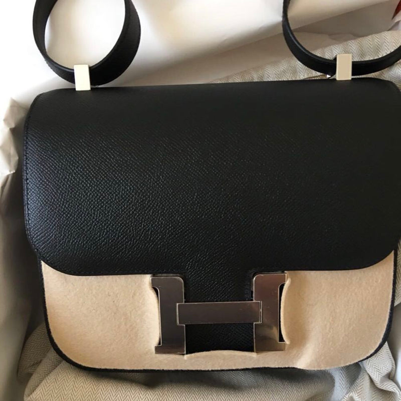 Hermès Constance 24 Noir (Black) Epsom Palladium Hardware PHW C Stamp 2018 <!30351076> - The French Hunter