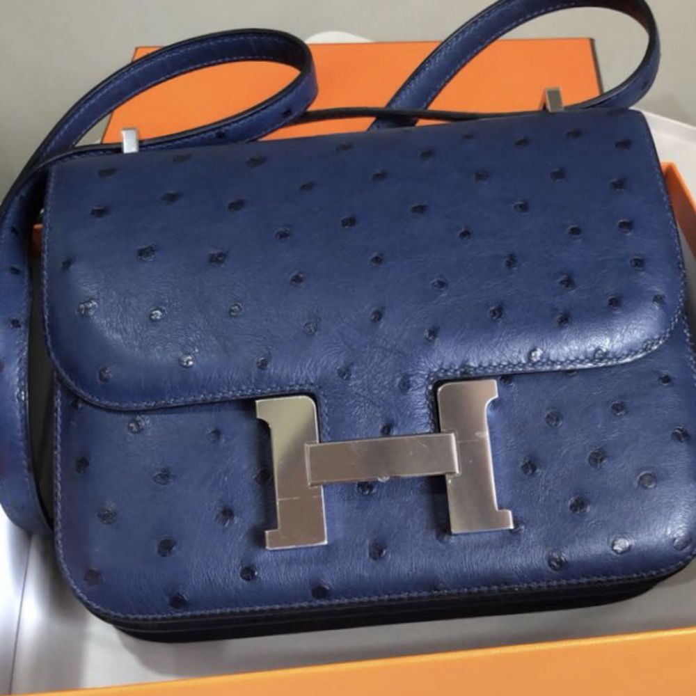 Hermès Constance 18 Bleu Iris Ostrich Palladium Hardware PHW A Stamp 2017 <!30351236> - The French Hunter