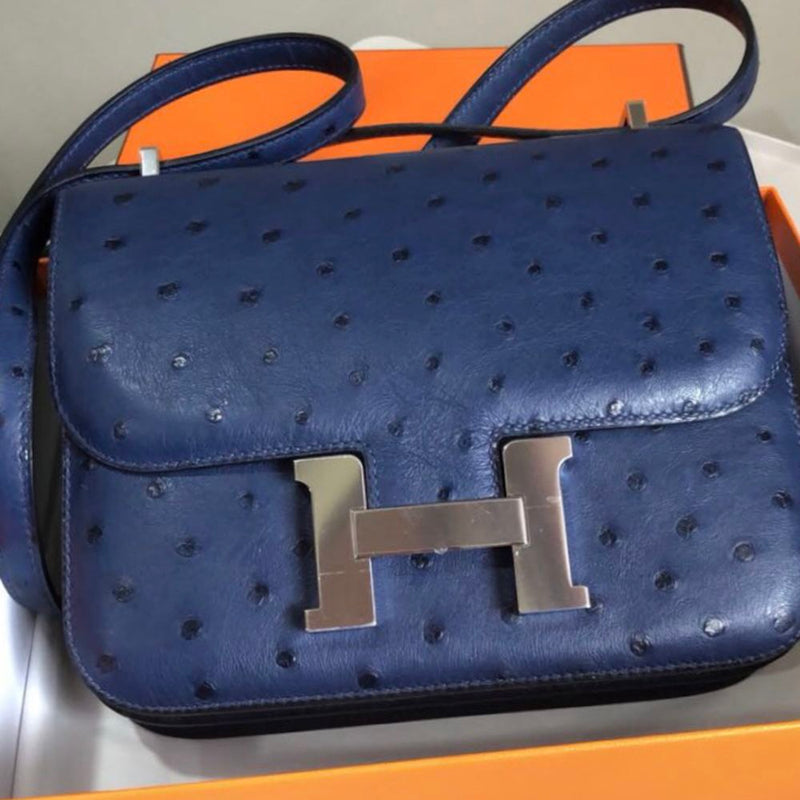 Hermès Constance 18 Bleu Iris Ostrich Palladium Hardware PHW A Stamp 2017 <!30351236> - The French Hunter