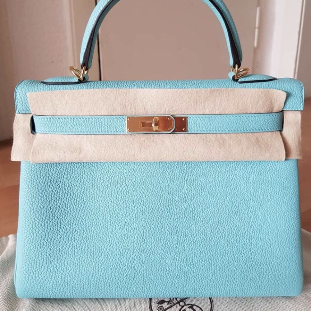 Hermès Kelly 32 Bleu Atoll Togo Gold Hardware GHW A Stamp 2017 <!30351529> - The French Hunter