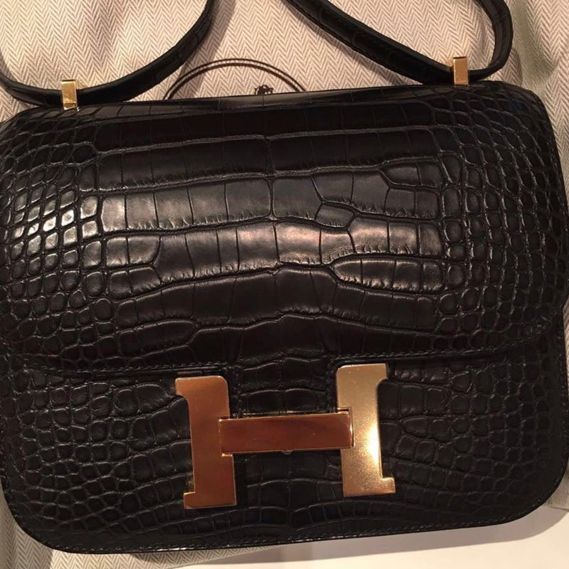 Hermès Constance 18 Noir (Black) Alligator Mississippi Matte Gold Hardware GHW A Stamp 2017 <!30353172> - The French Hunter