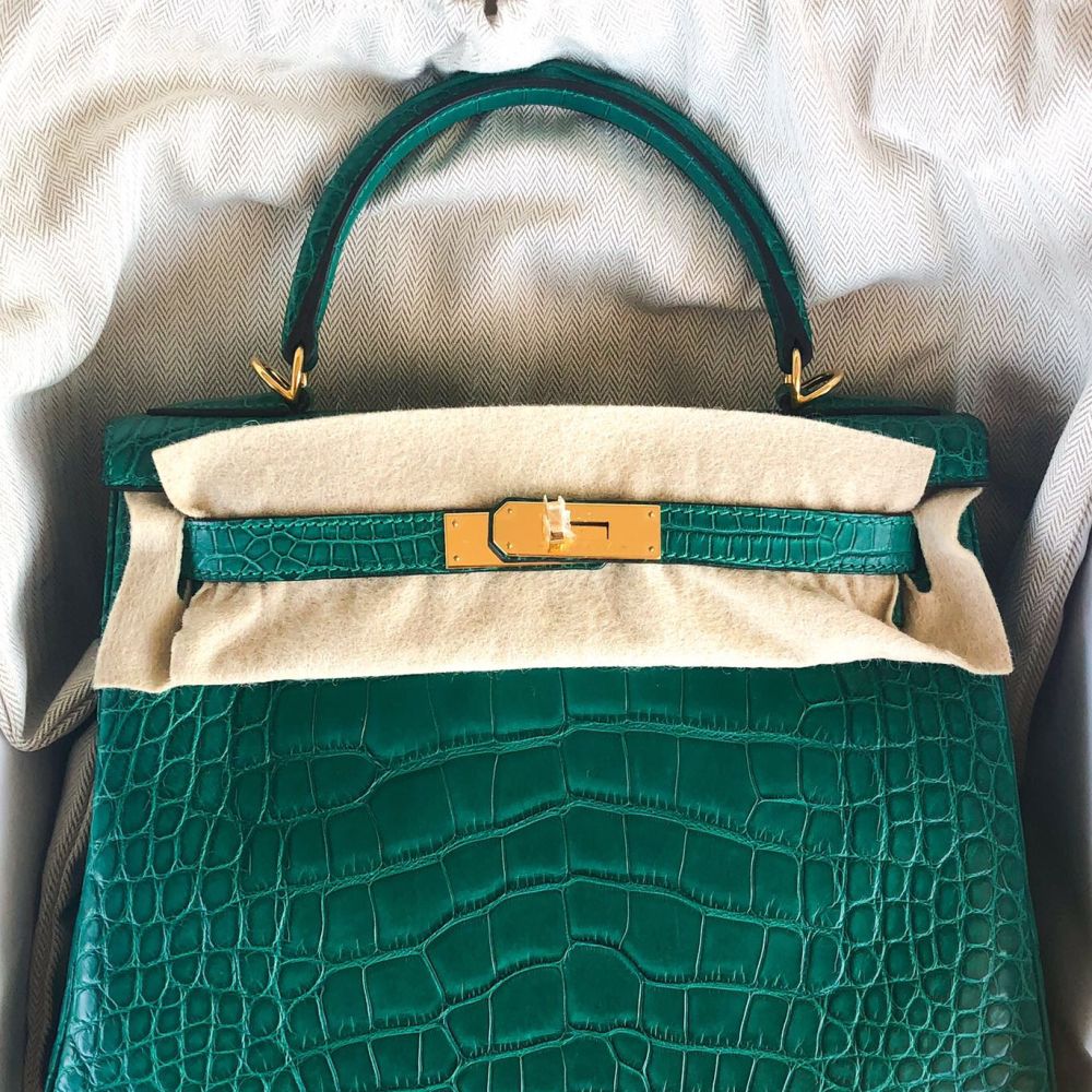 Hermès Kelly 28 Malachite Alligator Mississippi Matte Gold Hardware GHW C Stamp 2018 <!30475443> - The French Hunter